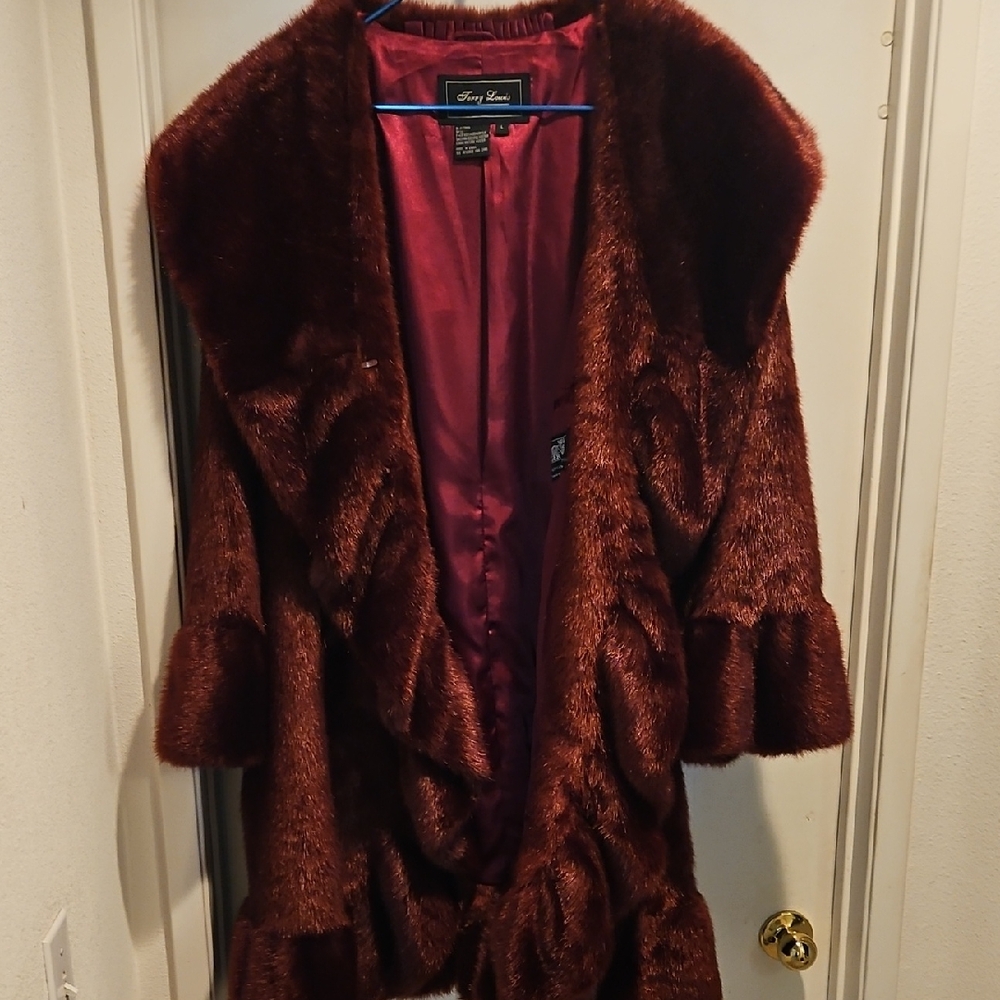 Terry Lewis Burgundy Faux Fur Coat